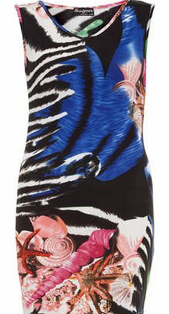 Dorothy Perkins Womens Indulgence Navy Zebra Print Dress- Blue