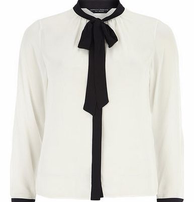Dorothy Perkins Womens Ivory and Black Contrast Pussybow Blouse-