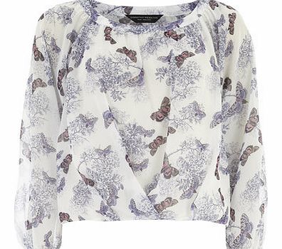 Dorothy Perkins Womens Ivory Butterfly Print Blouse- White