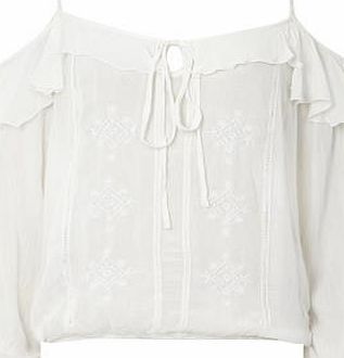 Dorothy Perkins Womens Ivory Cold Shoulder Frill Top- White