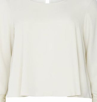 Womens Ivory Lace Cuff LongSleeve Top- White