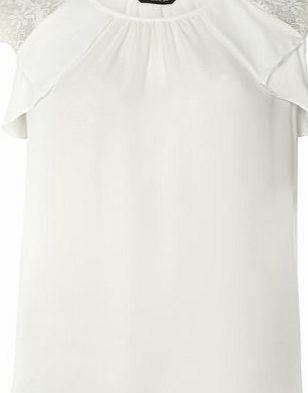 Dorothy Perkins Womens Ivory Lace Sleeve Top- White DP05532082