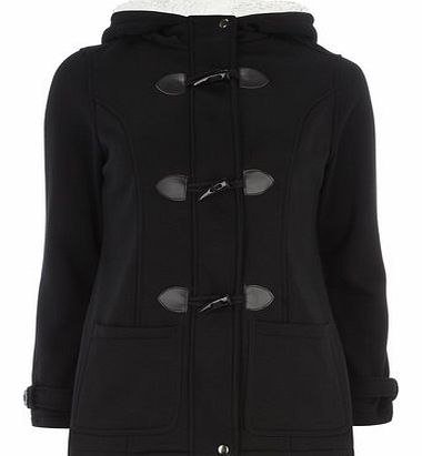 Womens Izabel London Black Duffle Coat Fur Hood-