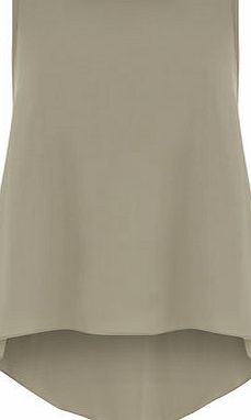 Dorothy Perkins Womens Khaki Dip Back Hem Sleeveless Top- Green