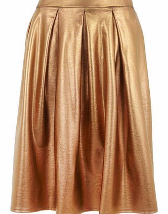 Dorothy Perkins Womens Leather Look Bronze Metallic Midi Skirt-