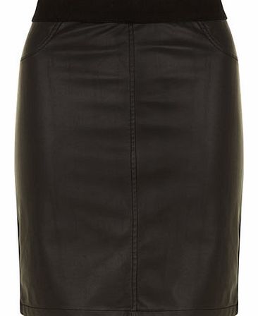Womens Leather Look front denim pencil skirt-
