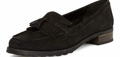 Womens Leighton Black leather loafers- Black