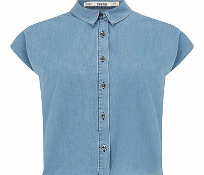 Womens Light Wash Boxy Denim Shirt- Blue