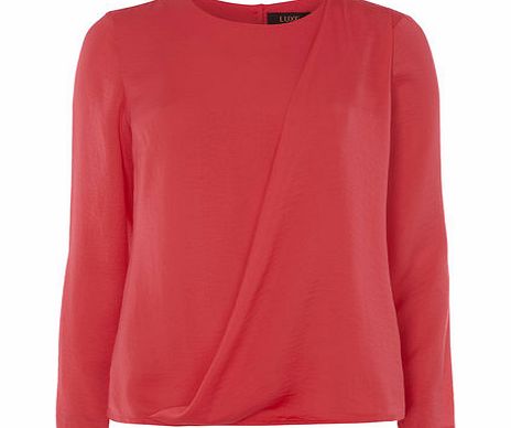 Dorothy Perkins Womens Luxe Pink Drape Front Blouse- Coral