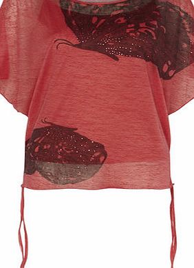 Dorothy Perkins Womens Mandi Coral Butterfly Print Top- Coral