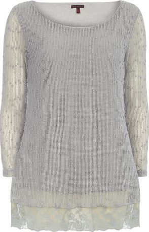Dorothy Perkins, 1134[^]262015000707695 Womens Mandi Grey Sequin Layered Tunic Top- Grey