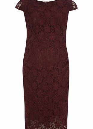 Womens Maternity Berry lace bodycon dress- Red