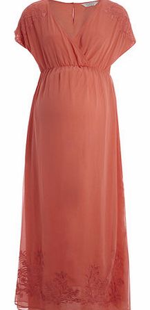 Womens Maternity Coral Embroidered Maxi Dress-