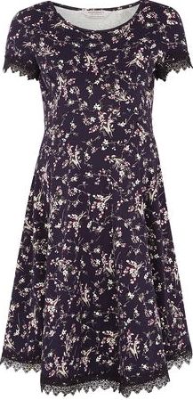 Dorothy Perkins, 1134[^]262015000705639 Womens Maternity Floral Lace Trim Dress- Wine