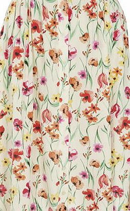 Dorothy Perkins Womens Meadow Floral Print Button Midi Skirt- Fl