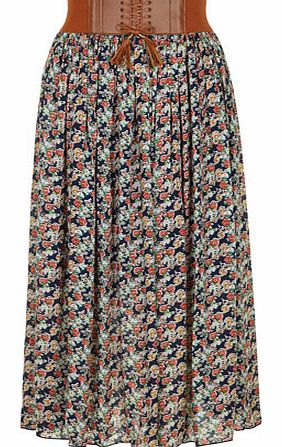 Womens Mela Floral maxi skirt- Blue DP61140107