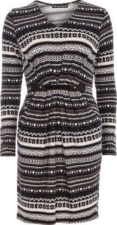 Dorothy Perkins, 1134[^]262015000706780 Womens Mela Grey Knitted Stripe Dress- Grey