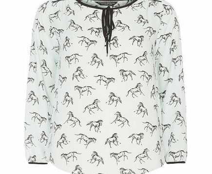 Dorothy Perkins Womens Mint Horse Long Sleeve Top- Green