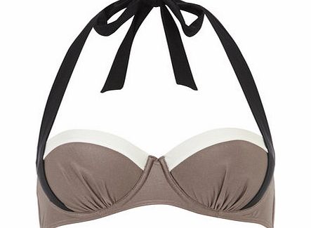 Dorothy Perkins Womens Mocha Colourblock 2-way bikini top- Brown