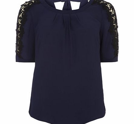 Dorothy Perkins Womens Navy lace sleeve blouse- Blue DP12327730