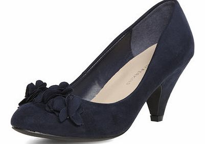 Womens Navy ruffle trim mid court shoes- Navy