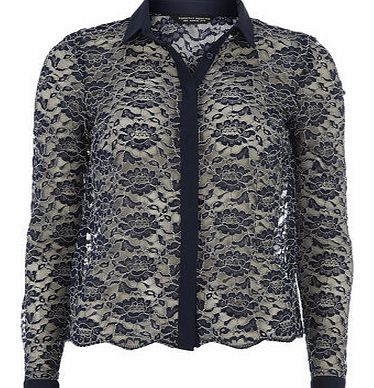 Dorothy Perkins Womens Navy Scallop Lace Shirt- Navy DP05469830