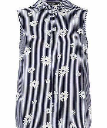 Dorothy Perkins Womens Navy Stripe Daisy Sleeveless Top- Blue