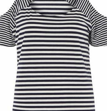 Dorothy Perkins Womens Navy/White Cold Shoulder Top- Blue