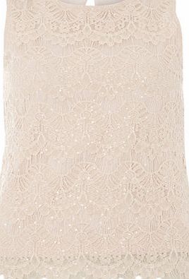 Dorothy Perkins Womens Nude Eyelash Lace Sequin Top- Nude