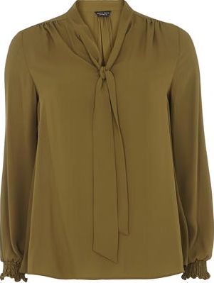 Dorothy Perkins, 1134[^]262015000707273 Womens Olive Pussybow Blouse- Green DP05587033