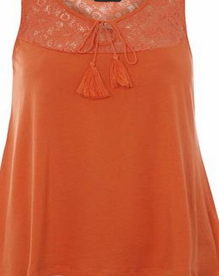 Dorothy Perkins Womens Orange Lace Yoke Tie Top- Orange DP56418874