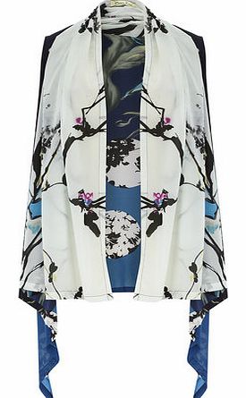 Womens Orien Love Blue Floral Kimono Waistcoat-