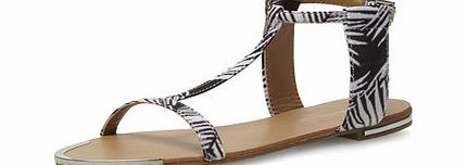 Dorothy Perkins Womens Palm print t-bar flat sandals- Green
