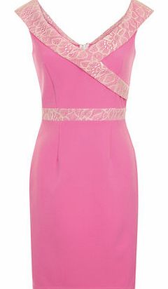 Womens Paper Dolls Lace Bodycon Dress- Pink