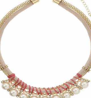 Dorothy Perkins Womens Pearl And Pink Wrap Necklace- Pink