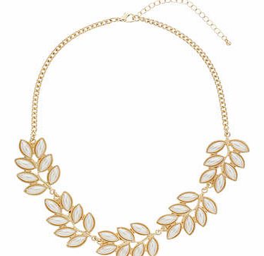 Womens Pearl Leaf Necklace- Gold DP49814360
