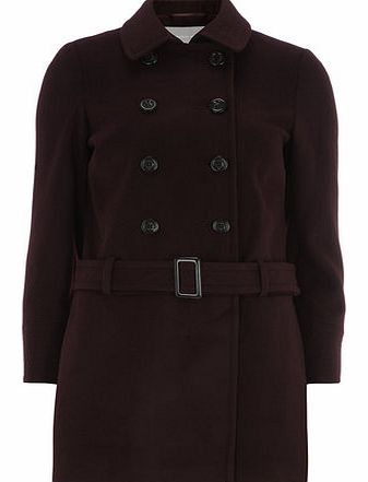 Womens Petite berry belted coat- Berry DP79237516