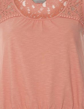Dorothy Perkins Womens Petite coral lace yoke bubble Top- Coral