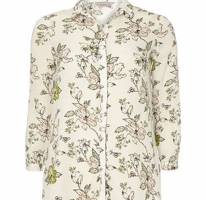 Dorothy Perkins Womens Petite floral long line shirt- White