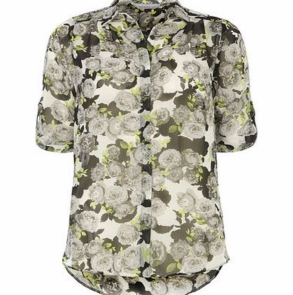 Womens Petite lime floral shirt- Black DP79289601