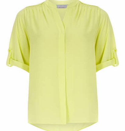 Womens Petite lime roll sleeve shirt- Lime