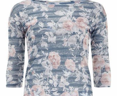 Dorothy Perkins Womens Petite Navy Floral Jersey Knit- Blue