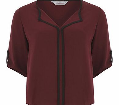 Dorothy Perkins Womens Petite wine fold neck blouse- Red