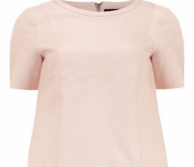 Womens Pink Leather Look Tee- Pink DP05440811