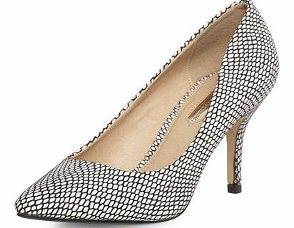 Womens Printed mid pointed court shoes- Black
