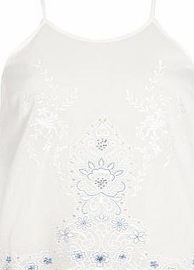 Dorothy Perkins Womens Racer Back Embroidered Cami Top- White