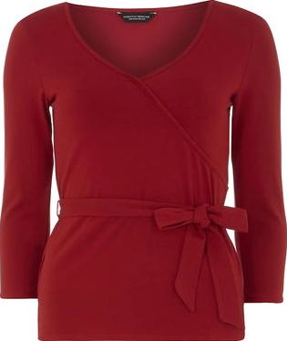 Dorothy Perkins, 1134[^]262015000707840 Womens Red 1/2 sleeve wrap top- Red DP56453726