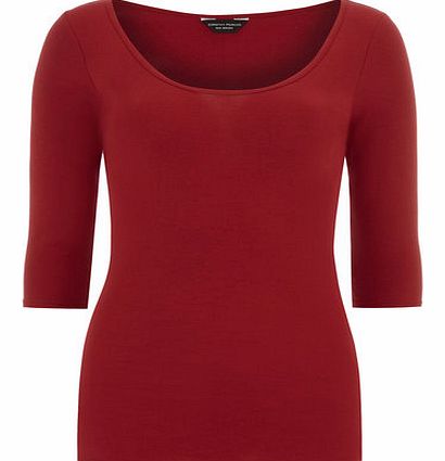 Dorothy Perkins Womens Red 3/4 scoop basic jersey top- Red