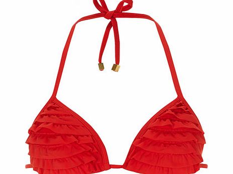 Dorothy Perkins Womens Red 3D Ruffle Triangle Bikini Top- Red