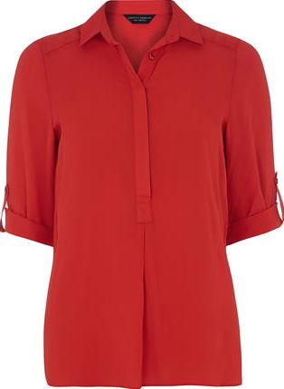 Dorothy Perkins, 1134[^]262015000708104 Womens Red Collar Rollsleeve Shirt- Red DP05590112